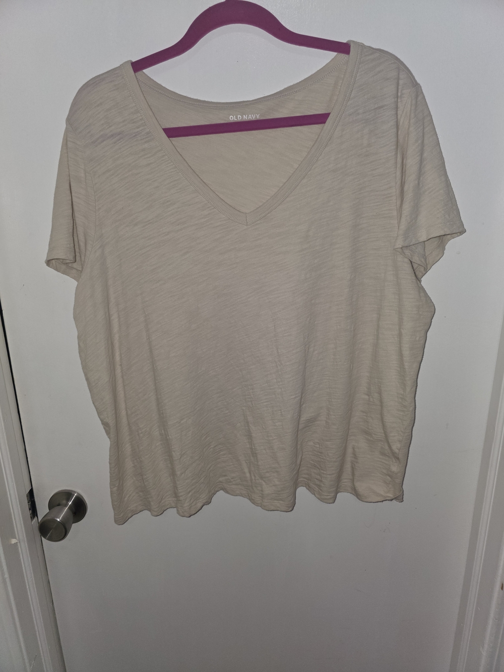 Old Navy Women's Cream V-Neck Slub Knit Short Sleeve Top XL